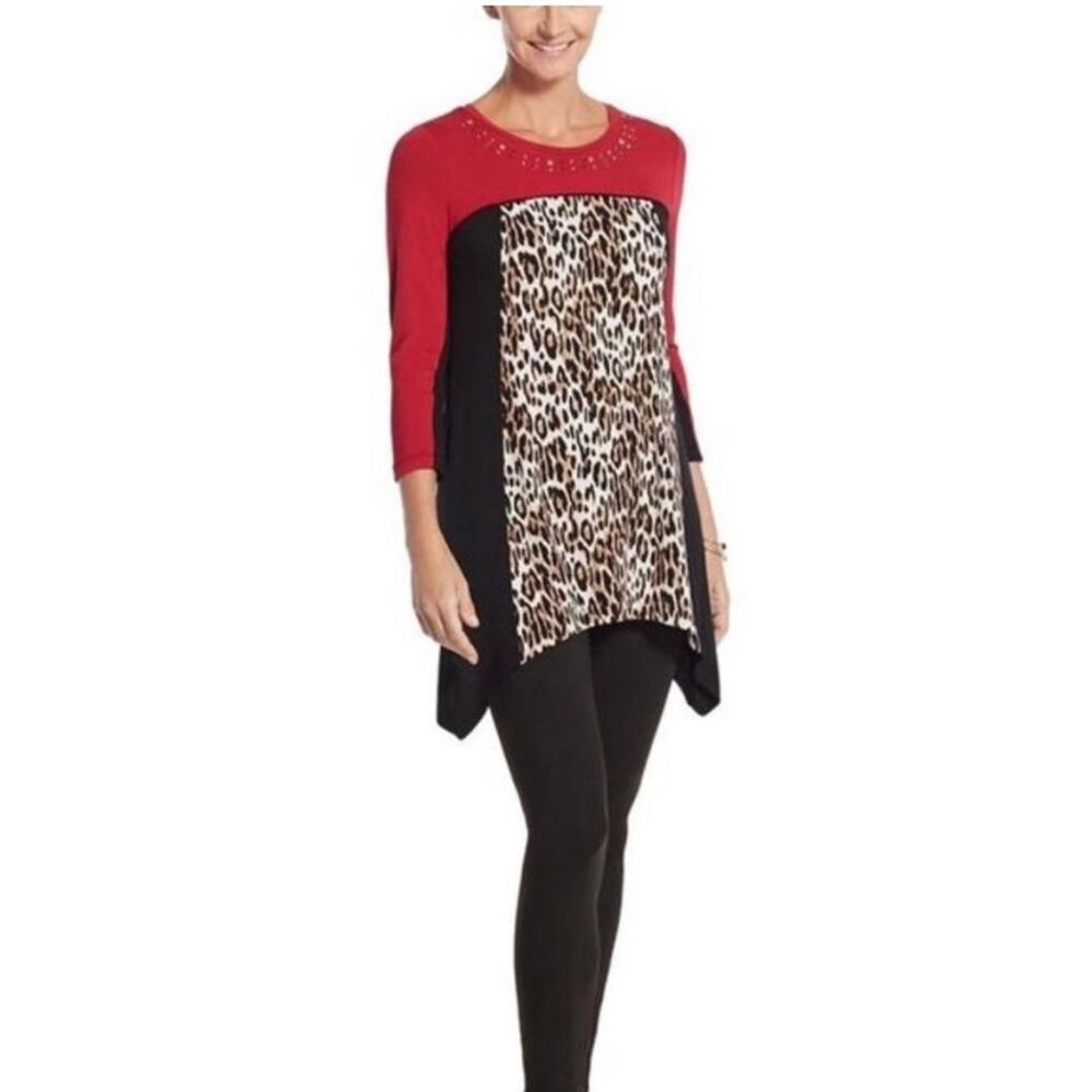 Chico’s Zenergy Woman’s M/8(Chico’s 1) Shark-bite Tunic Leopard Multi-pattern